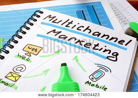 Multichannel marketing written in a notebook and marker.