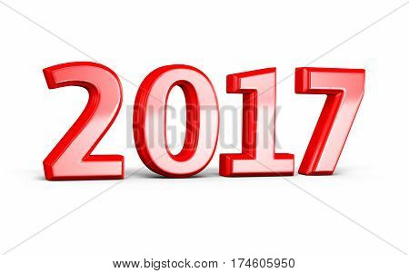 3d render New Year 2017 red (isolated on white and clipping path)