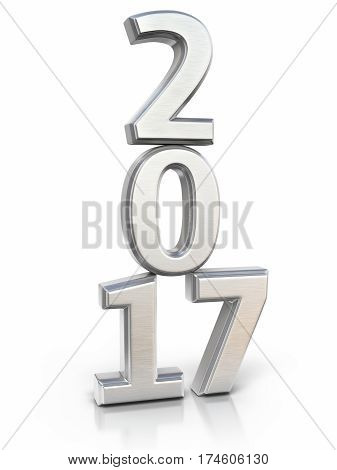3d render New Year 2017 silver render (isolated on white and clipping path)