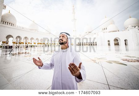 Arabic man at the mosque in abu dhabi