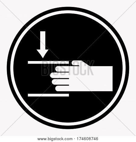 Protecting hands icon with two lines. Danger sign attention black circle flat theme. Vector illustration of warning and danger care symbol. Help hand colorless sign in frame, for various resolutions.