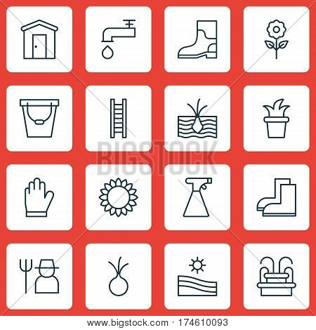 Set Of 16 Plant Icons. Includes Meadow, Spigot, Stairway And Other Symbols. Beautiful Design Elements.