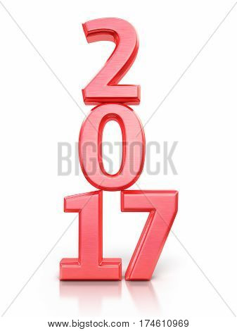 3d render New Year 2017 red render (isolated on white and clipping path)