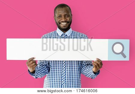Adult Man Hands Hold Magnifying Glass Search Bar