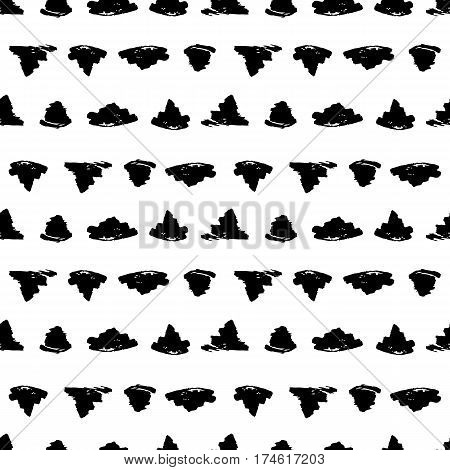 Seamless pattern with hand drawn shapes background. Geometric graphic design element. Scrapbook wallpaper. Vector illustration. Random brush strokes. Black white texture.