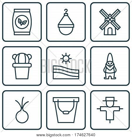 Set Of 9 Plant Icons. Includes Mill, Bugbear, Desert Plant And Other Symbols. Beautiful Design Elements.