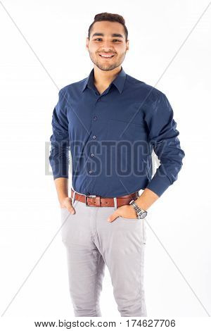 Young man smiling - isolated on white