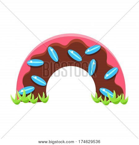 Chocolate Dougnut Half Bridge, Fairy Tale Candy Land Fair Landscaping Element In Childish Colorful Design Isolated Object. Sweet landscape Clipart Item In Bright Color Vector Illustration.