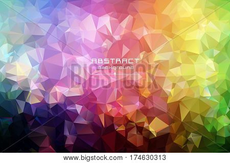 Abstract Low Poly Triangles Background. Futuristic Pattern. Red, Blue, Yellow, Green. Light To Dark,