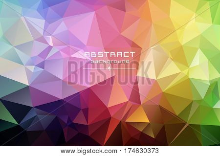 Abstract Low Poly Triangles Background. Futuristic Pattern. Red, Blue, Yellow, Green. Light To Dark,