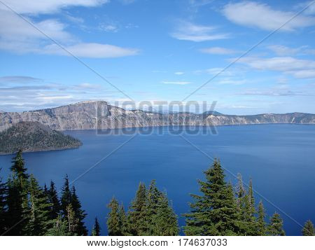 scenic blue crater lake and rim panorama  in oregon