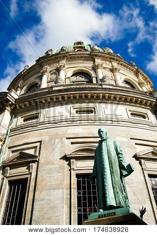 statue outside frederik's kirke in copenhagen denmark