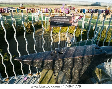 GRETNA GREEN, SCOTLAND - 21 JAN. 2017: The historic anvil of the blacksmith at Gretna Green, Scotland, over which eloped couples get married