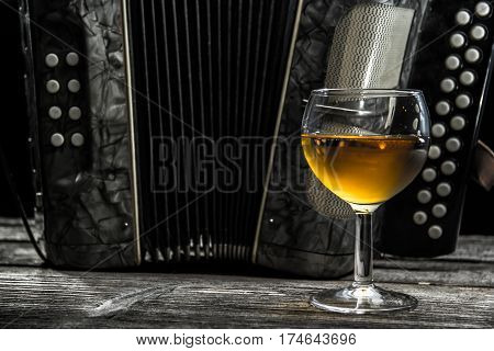 Old Accordion With Wine