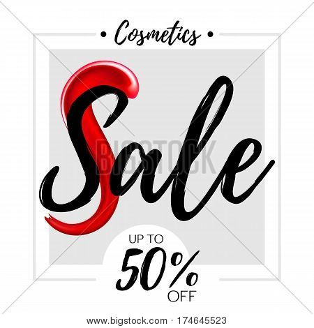 Makeup lipstick smear cosmetics sale concept. Good for ads flyear poster banner design.