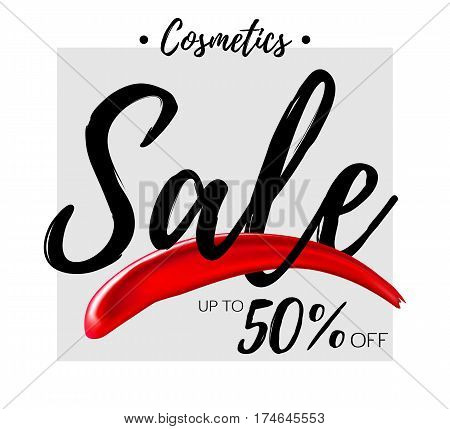 Makeup lipstick smear cosmetics sale concept. Good for ads flyear poster banner design.
