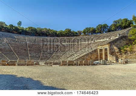 Epidaurus Theater. The theater was designed by Polykleitos the Younger in the 4th century BC Greece
