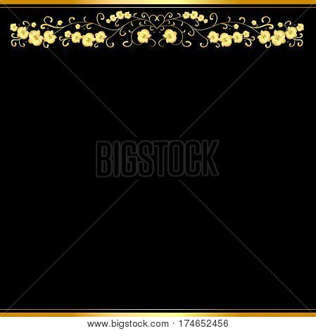 Golden curls with orchids on a black background for business cards