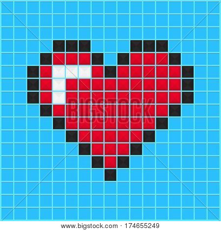 Mosaic heart old video game design. Valentine day background designed for cover greeting card gift wrapping invitations printings brochure or flyer. Vector illustration.