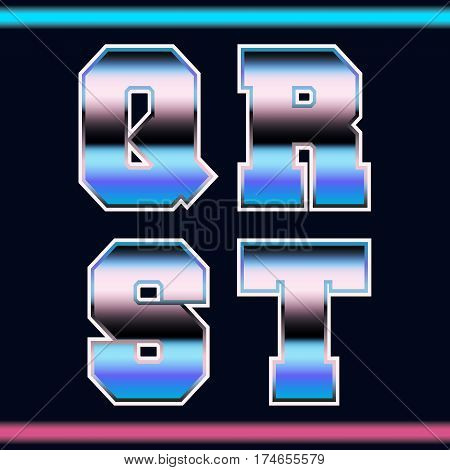 Letter font template 80s retro style. Set of letters Q R S T logo or icon old video game design. Vector illustration.