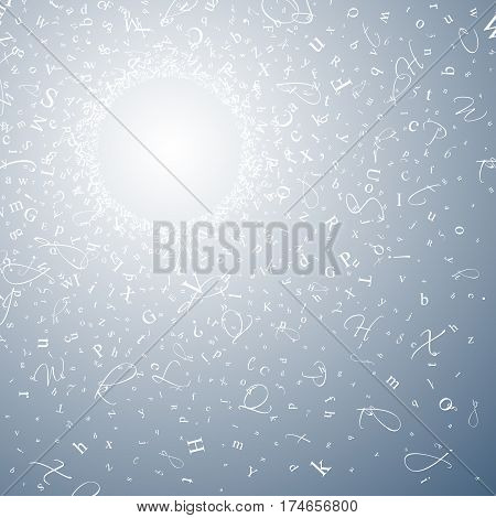Abstract background of alphabet symbols. World book and copyright day. International Day of writer. International Day of the Book. World Book Day. Studying and learning concept. Illustration.