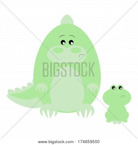 Funny cartoon sad crocodile and his frog friend