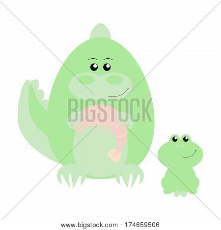 Funny cartoon happy crocodile and his frog friend