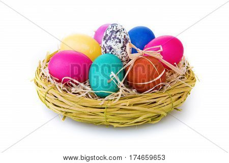 Easter eggs in backet isolated on white background.