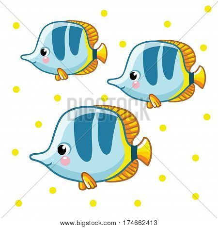 Colorful sea fish on white background with yellow points.