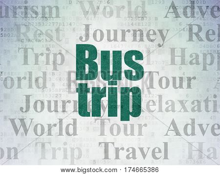 Vacation concept: Painted green text Bus Trip on Digital Data Paper background with   Tag Cloud