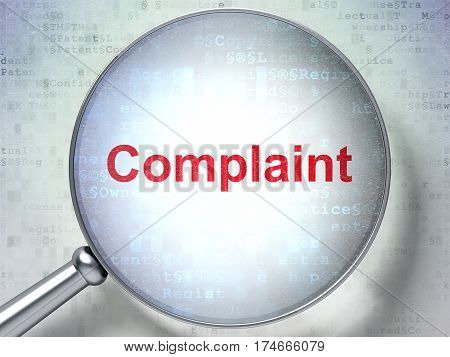 Law concept: magnifying optical glass with words Complaint on digital background, 3D rendering