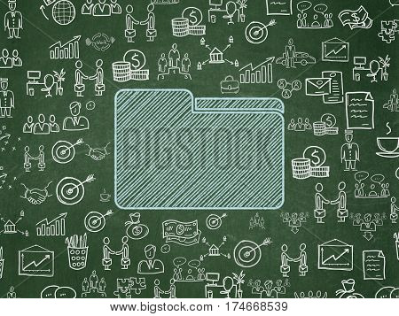 Finance concept: Chalk Blue Folder icon on School board background with  Hand Drawn Business Icons, School Board