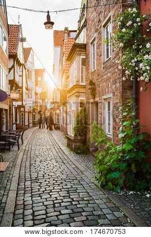 Old Town In Europe At Sunset With Retro Vintage Filter Effect