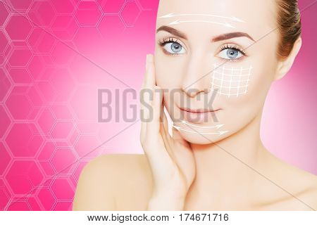 renovating skin concpet. woman face portrait with lifting marks