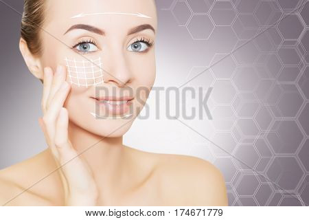 beauty woman face with surgery marks for graphic design