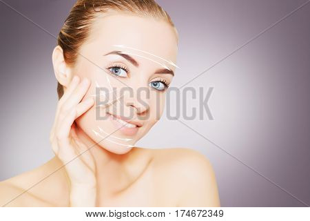 renovating skin concpet. woman face portrait with lifting marks