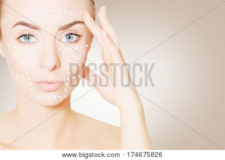 renovating skin concpet. woman face portrait with lifting marks