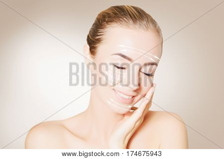 renovating skin concpet. woman face portrait with lifting marks