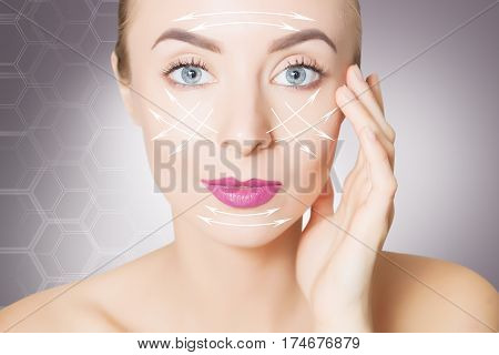 beauty woman face with surgery marks for graphic design