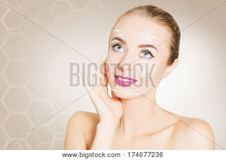 renovating skin concpet. woman face portrait with lifting marks