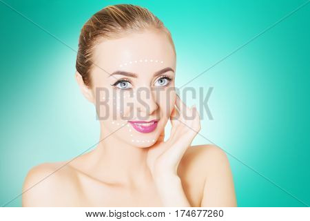 beauty woman face with surgery marks for graphic design