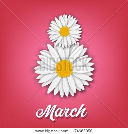 8 March Art. Chamomile. Holiiday. Vector illustration