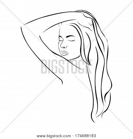 sketch female half body sensual silhouette with long hairstyle vector illustration