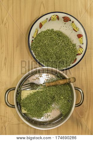 Medical Marijuana Leafs Butter Cooking With Water