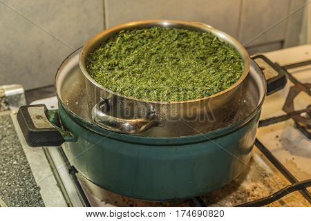Medical Marijuana Leafs Butter Cooking With Water