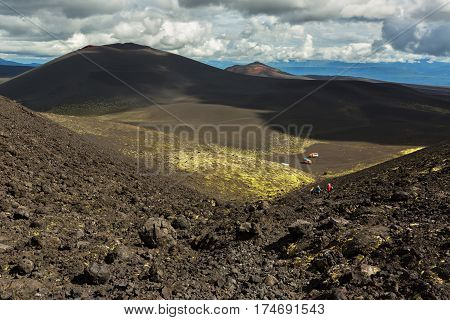 Hiking trail climb to the North Breakthrough Great Tolbachik Fissure Eruption 1975