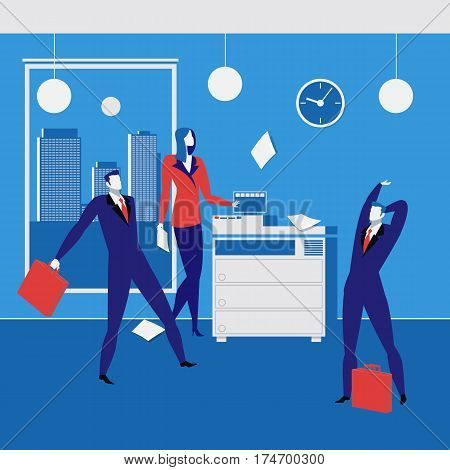 Office workers concept vector illustration. Office interior and equipment. Office life, business situations, flat style design.