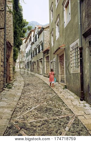 Old Town Risan winding Gabela street, Montenegro
