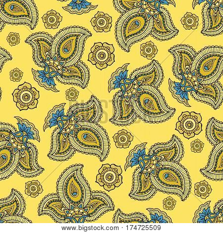Seamless repeating pattern consisting of colored patterns buta.Vector