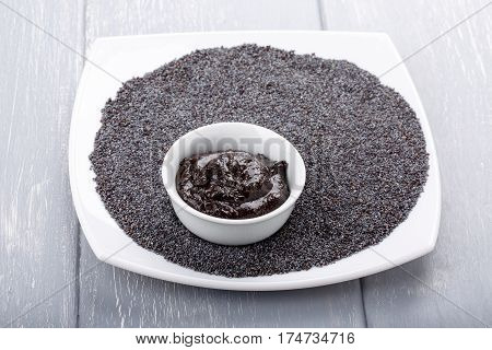 Poppy urbech. Natural paste from poppy seeds. Dagestani useful delicacy.
